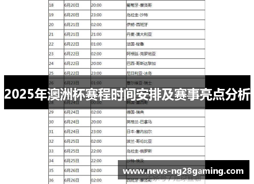 2025年澳洲杯赛程时间安排及赛事亮点分析